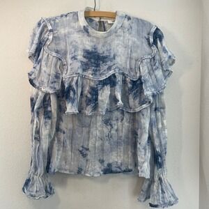 TALULAH Tie Dye Ruffle High Neck Long Sleeve Blouse Women's S Fairy Cottage Boho